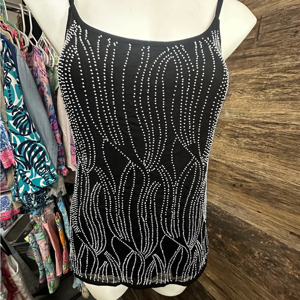 White House Black Market Black Embellished Sleeveless Camisole